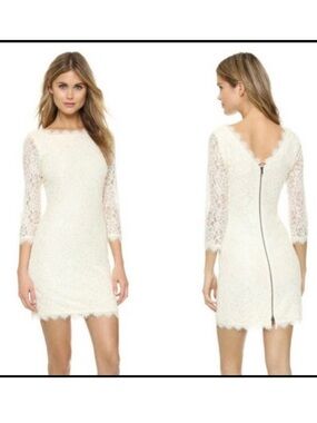 DIANE VON FURSTENBERG Zarita Cream Ivory Lace Sheath Dress Zipper Party Event S